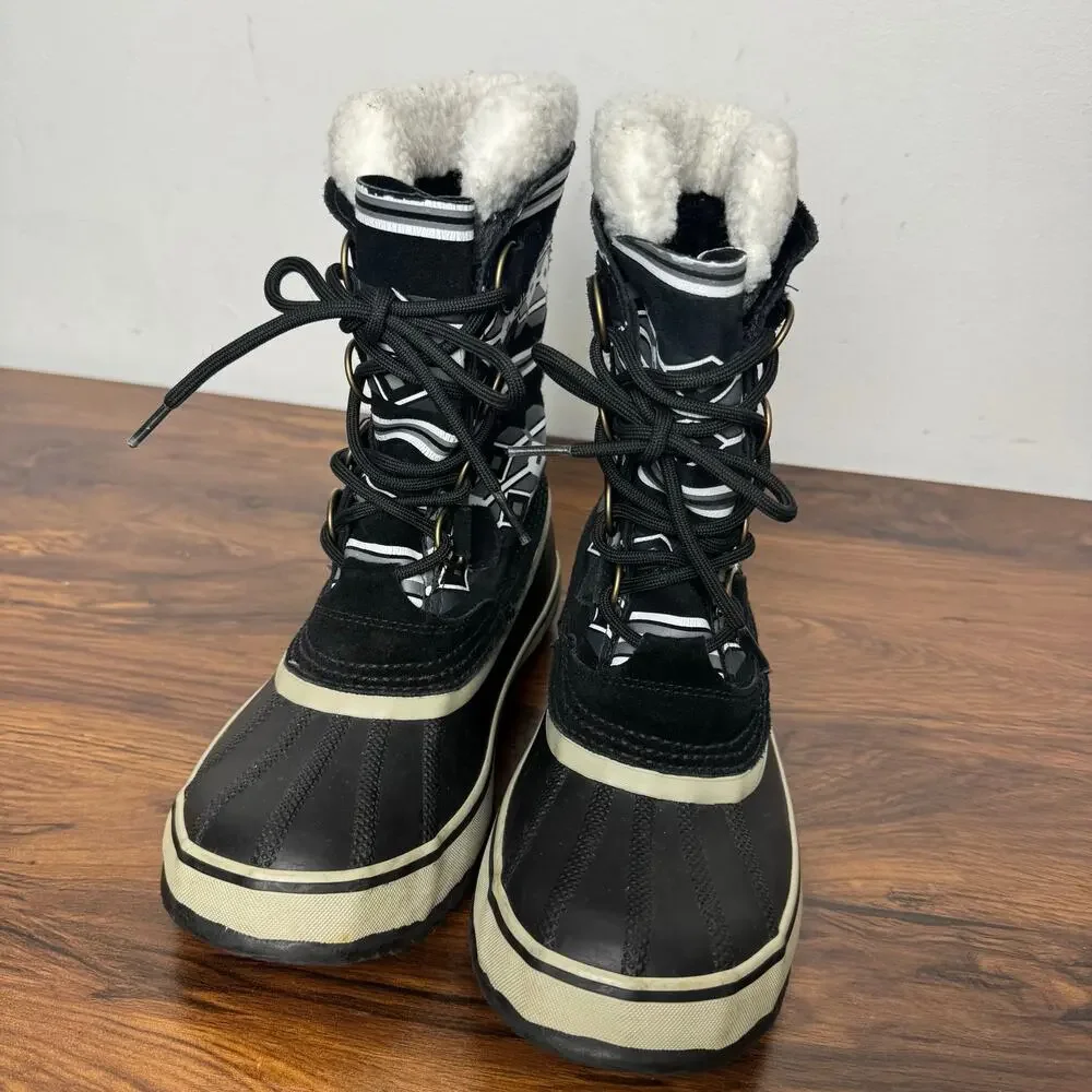 Sorel 1964 PAC Snow Boots‎ Winter Waterproof Rain Black Aztec Women Sz 7
